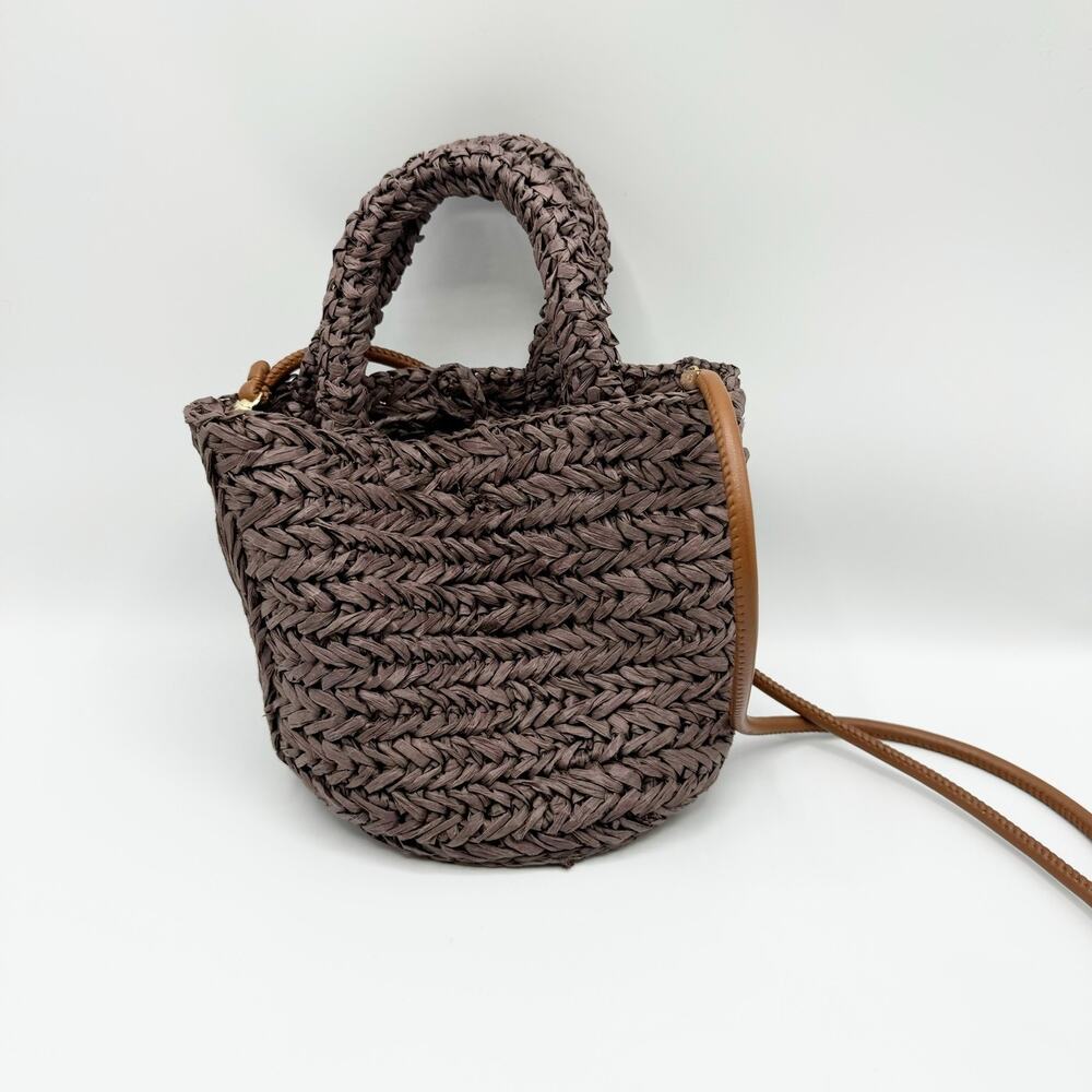 J.Crew Small Malta Handwoven Straw Bag Crossbody Purse In Rich Hickory Brown NWT